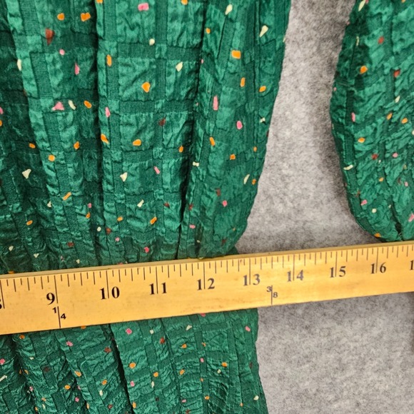 Vintage CHLOE Dress Womens 34 S Green Confetti Funky Silk Midi Dusty Pleated - Picture 5 of 16